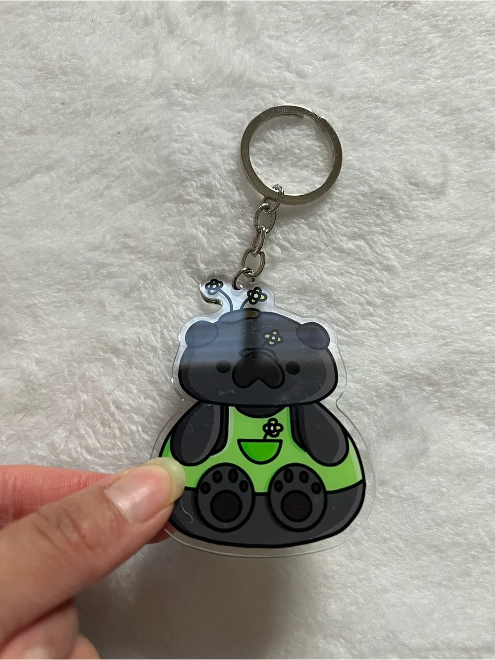 Pug Cute Black pug Keychain with Green Outfit